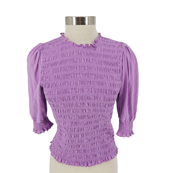 Veronica Beard Tops - Veronica Beard Langston Smocked Top Purple Puff Short Sleeve Ruffle Shirt Medium